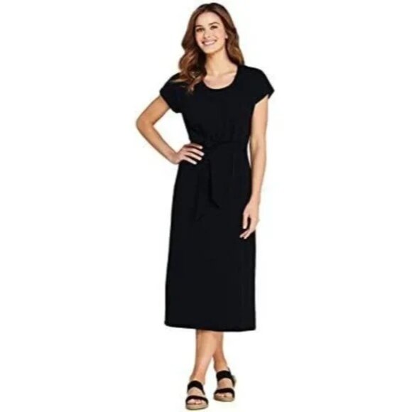 Lands End Plus Size 2X Cap Sleeve T-Shirt Midi Dress Scoop Neckline Black - Picture 1 of 9